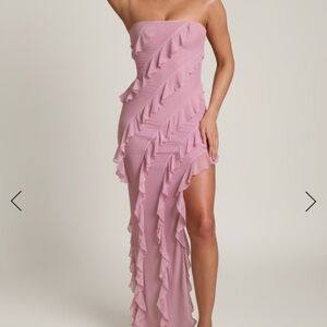 Oh Polly Nevali Strapless Dusty Pink Ruffle Dress